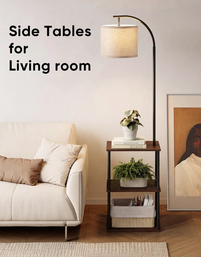 Alt view image 7 of 7 - Floor Lamp with Table 2-Pack, Nightstands End Side Table for Living Room