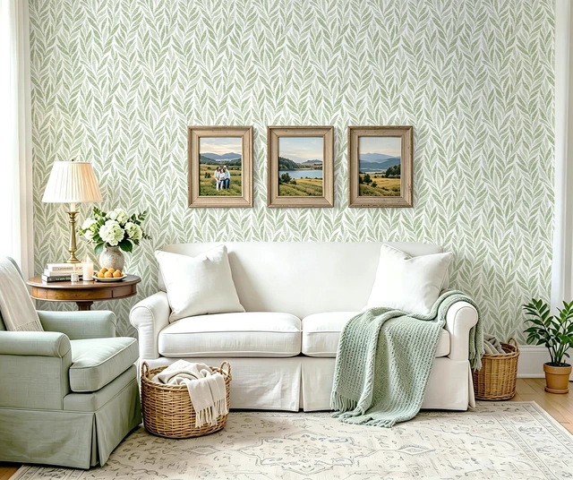 Alt view image 7 of 7 - Green Leaf Peel and Stick Wallpaper 787"x17.3" Boho Modern Farmhouse Wall Paper Sage Contact Paper Waterproof Self Adhesive Removable Wallpaper for Bedroom Bathroom Vinyl Roll