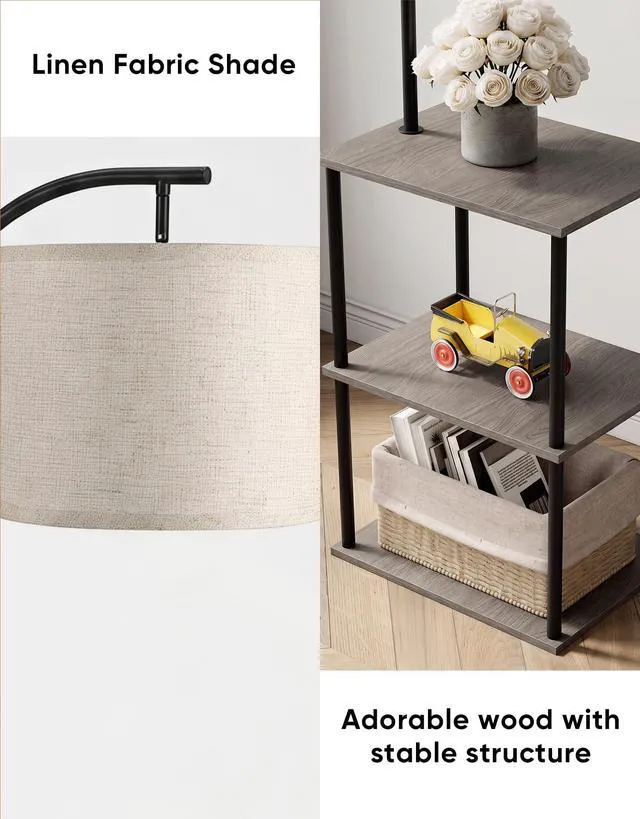 Alt view image 3 of 7 - Floor Lamp with Table 2-Pack, Nightstands End Side Table for Living Room Set of 2, Small Narrow Coffee Table with Lamp, Standing Lamp with Storage Shelves, 3CCT Bulb,Bedroom Office Home Décor, Gray