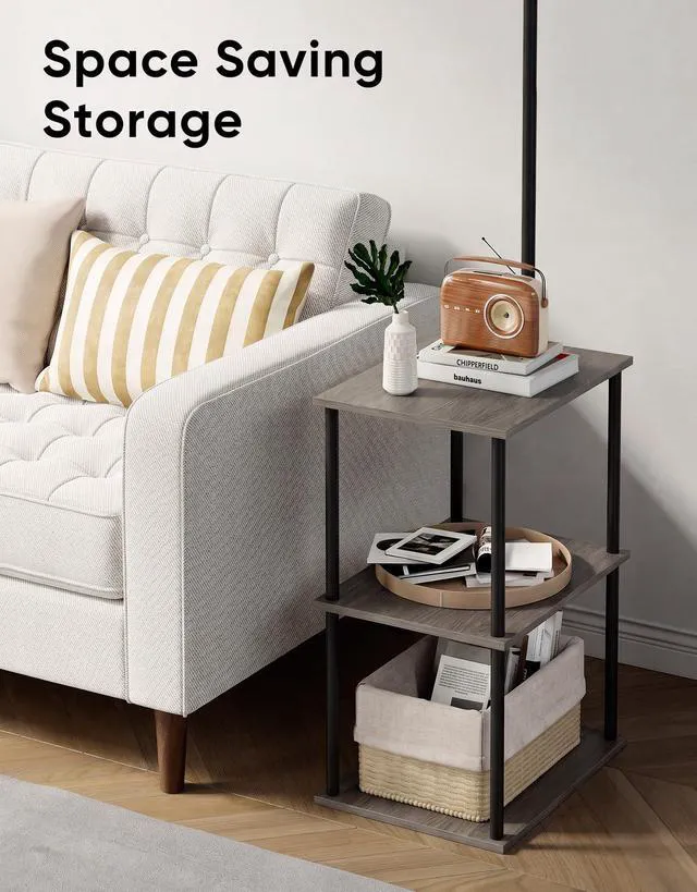 Alt view image 6 of 7 - Floor Lamp with Table 2-Pack, Nightstands End Side Table for Living Room Set of 2, Small Narrow Coffee Table with Lamp, Standing Lamp with Storage Shelves, 3CCT Bulb,Bedroom Office Home Décor, Gray