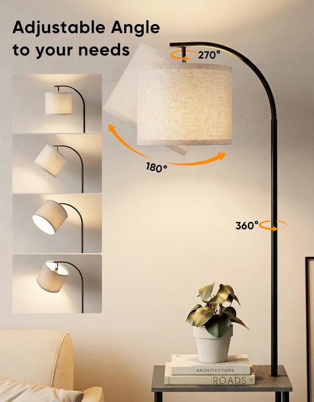 Alt view image 5 of 7 - Floor Lamp with Table 2-Pack, Nightstands End Side Table for Living Room Set of 2, Small Narrow Coffee Table with Lamp, Standing Lamp with Storage Shelves, 3CCT Bulb,Bedroom Office Home Décor, Gray