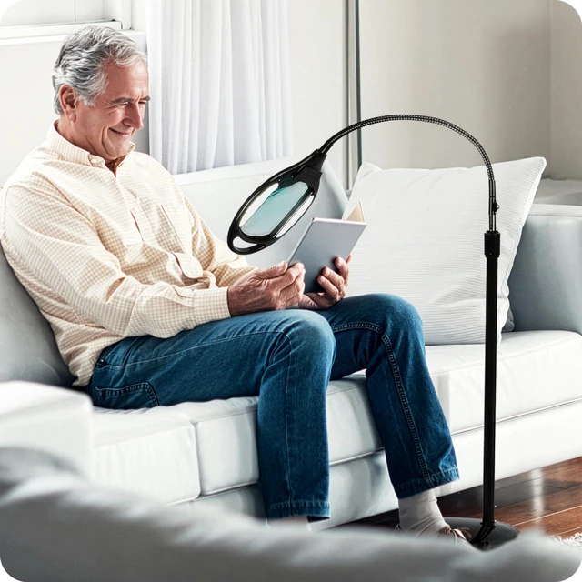 Alt view image 2 of 7 - LightView Pro Magnifying Floor Lamp - Hands Free Magnifier with Bright LED Light for Reading - Work light With Flexible Gooseneck - Standing Mag Lamp