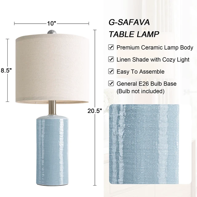 Alt view image 2 of 7 - Small Table Lamps Set of 2 for Living Room 20.25" Blue Lamps Bedside Lamps Ceramic Lamps for Night Stands, Table Lamps for Bedroom, Mid Century Modern Boho Farmhouse Nightstand Nursery Side Table Lamp