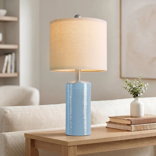 Alt view image 5 of 7 - Small Table Lamps Set of 2 for Living Room 20.25" Blue Lamps Bedside Lamps Ceramic Lamps for Night Stands, Table Lamps for Bedroom, Mid Century Modern Boho Farmhouse Nightstand Nursery Side Table Lamp
