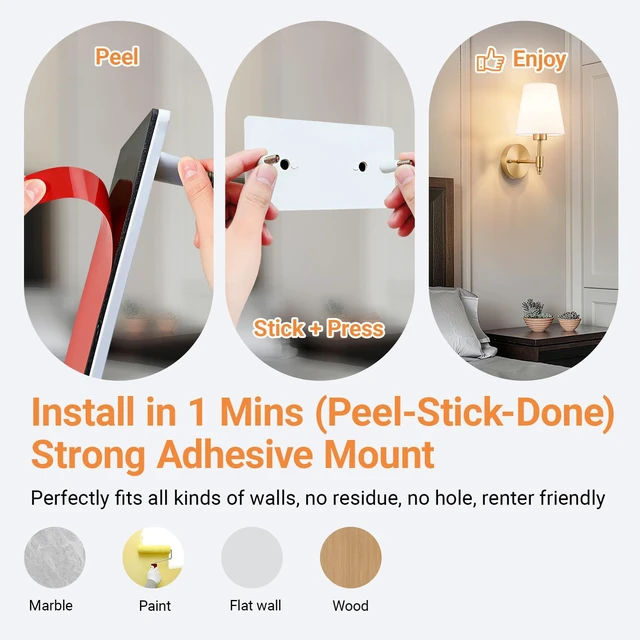 Alt view image 3 of 7 - Peel and Stick Wall Sconces, Stick On Wall Sconce Set of 2, Battery Operated Wireless Adhesive Wall Lights, Corn Bulb with 10000mAh Battery, Easy Install for Bedroom Living Room Wall Decor