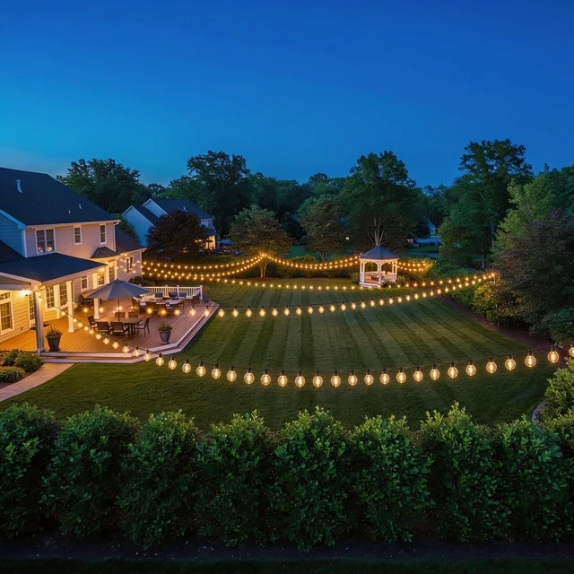 Alt view image 7 of 7 - Outdoor String Lights 300 FT, LED Patio Light Outside Waterproof Dimmable Connectable Shatterproof G40 Hanging Lighting for Backyard, Cafe, Bistro, Yard, Deck, Market, Warm White, 2700K