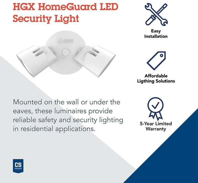 Alt view image 2 of 7 - HomeGuard 2-Light LED Outdoor Flood Lights, Wall or Ceiling Mount Outdoor Lights, 4000K Cool White, Round Heads, White, 2-Pack (HGX LED 2RH 40K 120 WH CP2 M2)