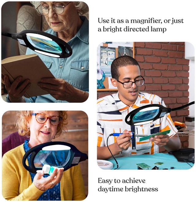 Alt view image 6 of 7 - LightView Pro Magnifying Floor Lamp - Hands Free Magnifier with Bright LED Light for Reading - Work light With Flexible Gooseneck - Standing Mag Lamp