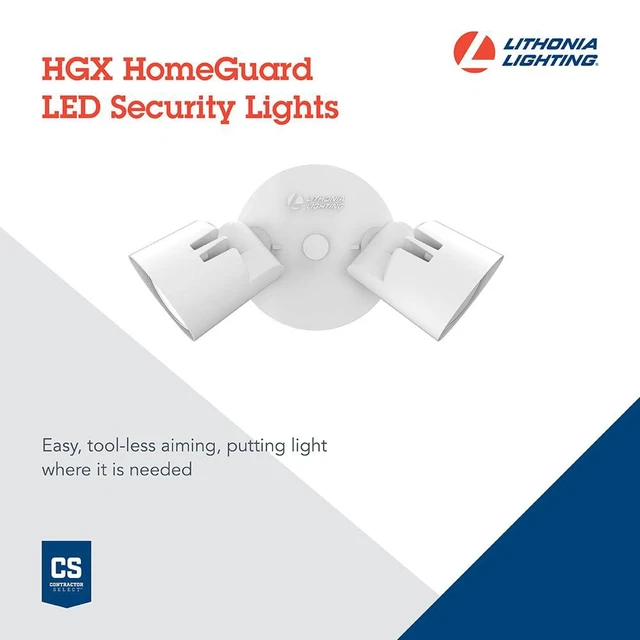 Alt view image 3 of 7 - HomeGuard 2-Light LED Outdoor Flood Lights, Wall or Ceiling Mount Outdoor Lights, 4000K Cool White, Round Heads, White, 2-Pack (HGX LED 2RH 40K 120 WH CP2 M2)
