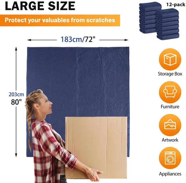 Alt view image 5 of 7 - 12 Moving Packing Blankets 80 x 72 Inches (35 lb/dz) Heavy Duty Moving Pads for Protecting Furniture Professional Quilted Shipping Furniture Pads (Dark Blue 12PCS)