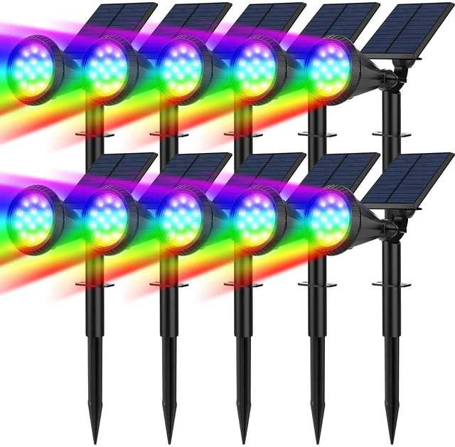 Main image of Solar Spot Lights Outdoor Color Changing, 7 Modes/14 LED Outdoor Solar Lights for Yard, Waterproof RGB Multicolor Solar Landscape Spotlights Auto On/Off for Flood, Yard, Tree, Pathway, 10 Pack