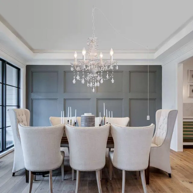 Alt view image 5 of 7 - Plug in Crystal Ceramic White Chandelier, Glass Chandeliers,White crystal Hanging Pendant Light with Clear Cord and On/Off, 4 Light Crystal Chandelier for wedding, Kitchen, Dining,Foyer, Mini room