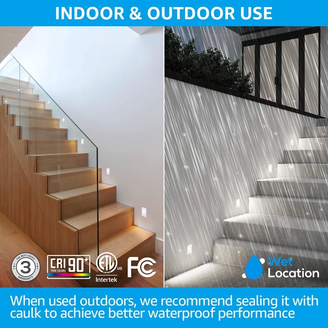 Alt view image 4 of 7 - 6-Pack 5CCT 120V LED Step Lights, Vertical, White 150LM, 5%-100% Dimmable, CRI90, ETL, Indoor Outdoor Stair Lights, Wet Location, 2700K/3000K/3500K/4000K/5000K, Aluminum