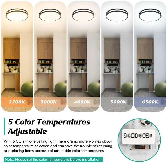 Alt view image 3 of 7 - LED Flush Mount Ceiling Light Fixture 50W 5CCT Dimmable 18 Inch 6000LM Selectable 2700K Warm White-6500K Adjustable Round Black Ceiling Lamps for Hallway Bedroom Bathroom Kitchen Offices