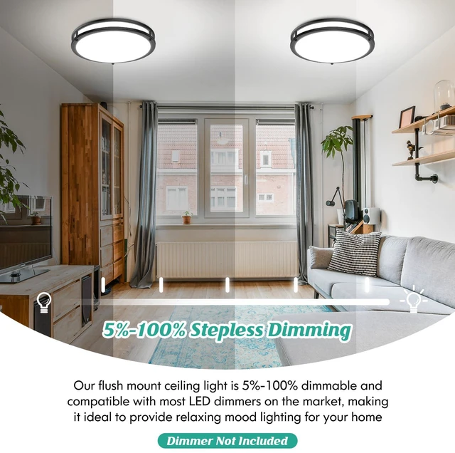 Alt view image 5 of 7 - LED Flush Mount Ceiling Light Fixture 50W 5CCT Dimmable 18 Inch 6000LM Selectable 2700K Warm White-6500K Adjustable Round Black Ceiling Lamps for Hallway Bedroom Bathroom Kitchen Offices