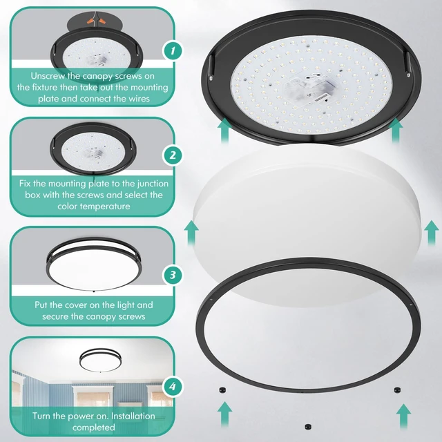 Alt view image 6 of 7 - LED Flush Mount Ceiling Light Fixture 50W 5CCT Dimmable 18 Inch 6000LM Selectable 2700K Warm White-6500K Adjustable Round Black Ceiling Lamps for Hallway Bedroom Bathroom Kitchen Offices