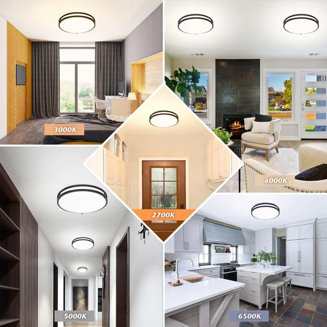 Alt view image 7 of 7 - LED Flush Mount Ceiling Light Fixture 50W 5CCT Dimmable 18 Inch 6000LM Selectable 2700K Warm White-6500K Adjustable Round Black Ceiling Lamps for Hallway Bedroom Bathroom Kitchen Offices