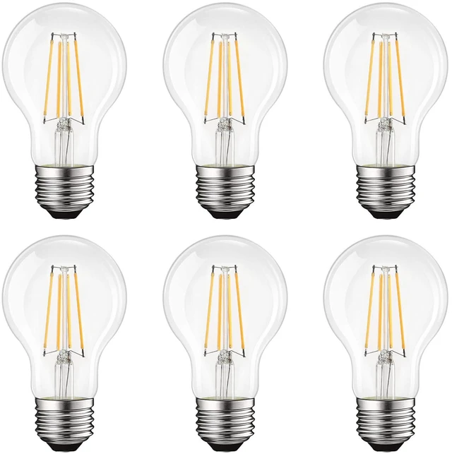 Main image of Vintage A19 LED Light Bulbs 60W Equivalent, 3500K Dimmable (6 Pack) 3500K Natural White, 800 Lumens, Standard LED Edison Bulb 8W, UL Listed, E26 Base, Damp Rated, 330° Beam Angle, CRI 80, 120V