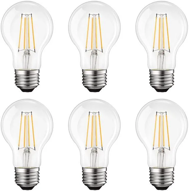 Main image of Vintage A19 LED Light Bulbs 60W Equivalent, 2700K Dimmable (6 Pack) Warm White, 800 Lumens, Standard LED Edison Bulb 8W, UL Listed, E26 Base, Damp Rated, 330° Beam Angle, 10,000-Hour Life