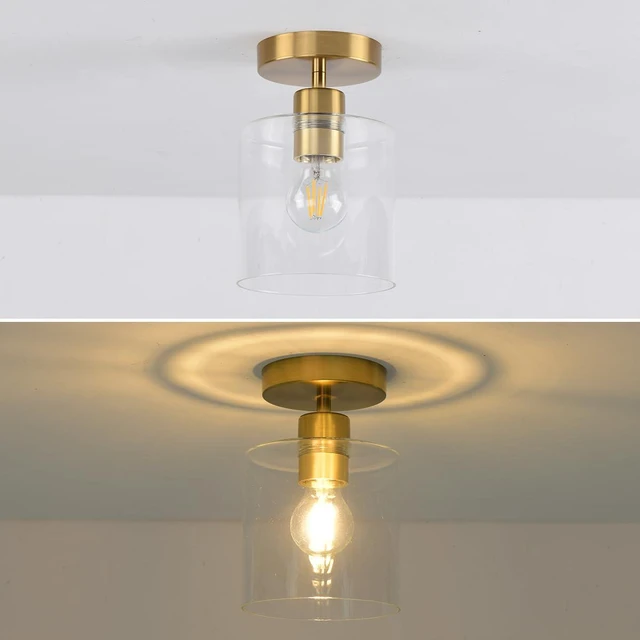 Alt view image 2 of 7 - Modern Brass Semi Flush Mount Light Fixture for Entryway & Hallway, Gold Finish