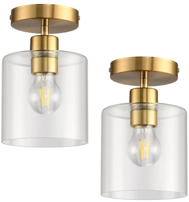 Main image of Brass Semi Flush Mount Ceiling Light,Gold Modern Fixture for Closet Hallway Entryway Light Fixture Ceiling Brass Finish 2 Pack