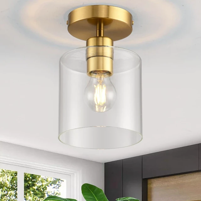 Alt view image 4 of 7 - Brass Semi Flush Mount Ceiling Light,Gold Modern Fixture for Closet Hallway Entryway Light Fixture Ceiling Brass Finish 2 Pack