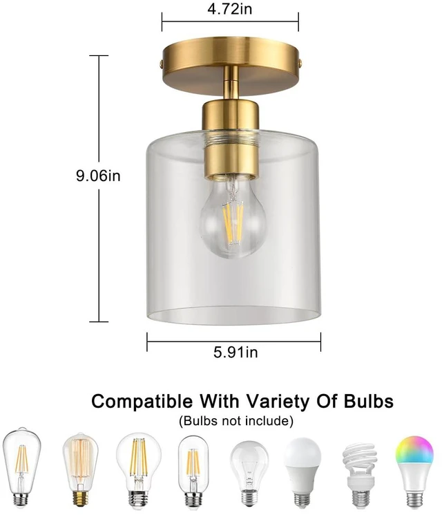 Alt view image 7 of 7 - Modern Brass Semi Flush Mount Light Fixture for Entryway & Hallway, Gold Finish