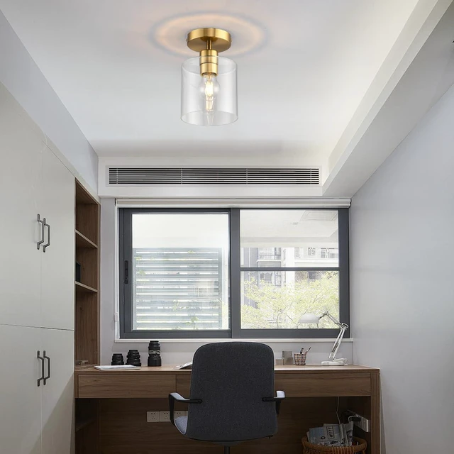 Alt view image 6 of 7 - Modern Brass Semi Flush Mount Light Fixture for Entryway & Hallway, Gold Finish