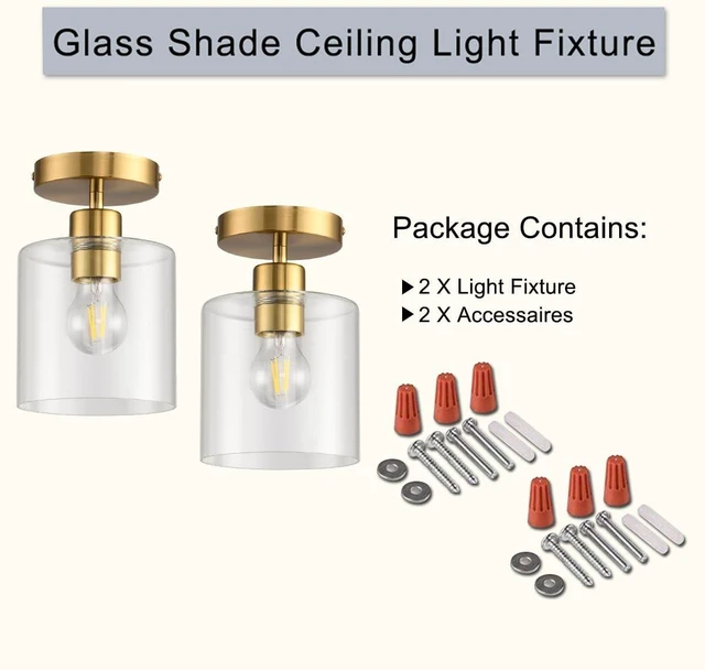 Alt view image 6 of 7 - Brass Semi Flush Mount Ceiling Light,Gold Modern Fixture for Closet Hallway Entryway Light Fixture Ceiling Brass Finish 2 Pack