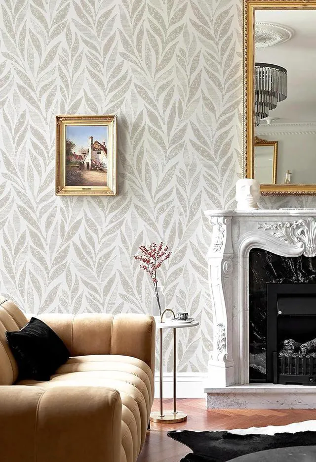 Alt view image 4 of 6 - 787"x17.3" Boho Peel and Stick Wallpaper Beige and White Wallpaper Leaf Self Adhesive Removable Wall Paper for Bathroom Bedroom Contact Paper for Walls Vinyl Roll