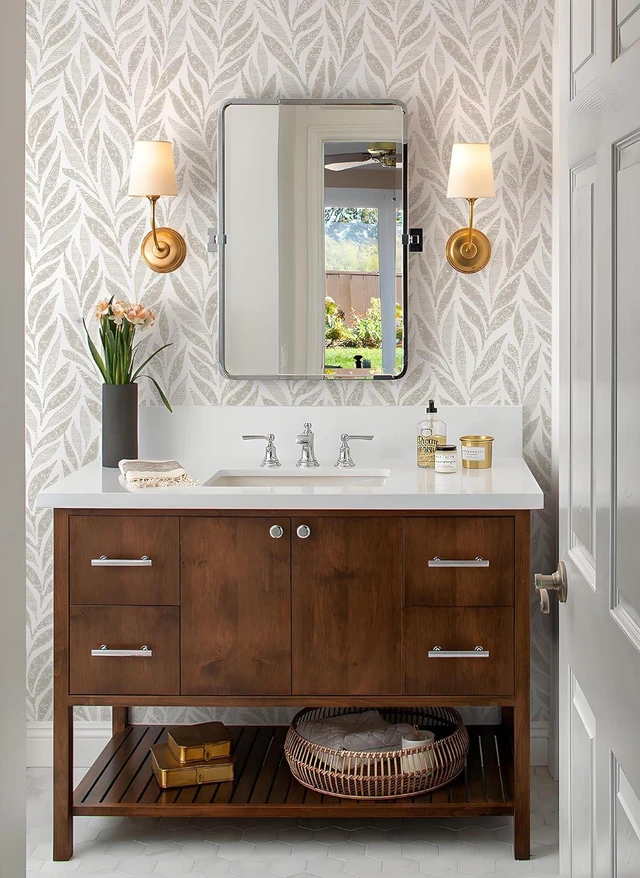 Alt view image 6 of 6 - 787"x17.3" Boho Peel and Stick Wallpaper Beige and White Wallpaper Leaf Self Adhesive Removable Wall Paper for Bathroom Bedroom Contact Paper for Walls Vinyl Roll