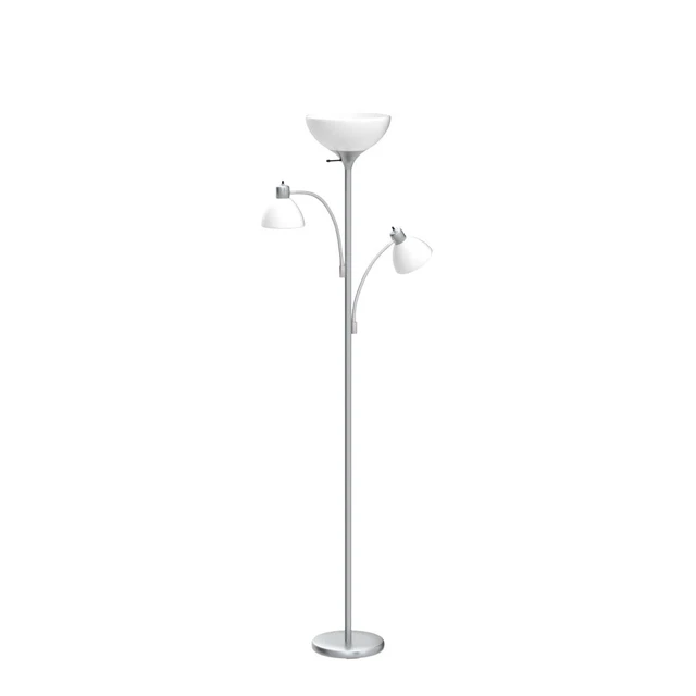 Alt view image 4 of 7 - Sky Dome Double LED Floor lamp, Torchiere Super Bright Floor Lamp with 2 Reading Lamps for Living Rooms & Offices - Dimmable Tall Standing Lamp for Bedroom Reading - Tall Silver Pole