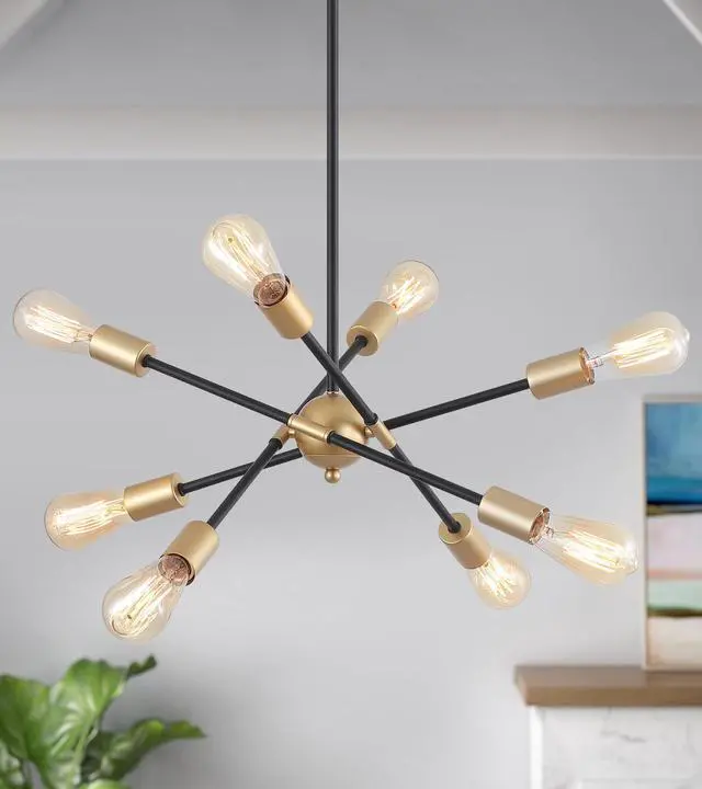 Main image of 8 Lights Dining Room Light Fixtures Modern Sputnik Chandelier Black and Gold Mid Century Pendant Light for Kitchen Island Entryway Foyer Living Room UL Listed
