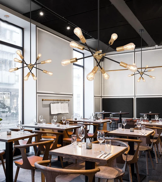 Alt view image 2 of 7 - 8 Lights Dining Room Light Fixtures Modern Sputnik Chandelier Black and Gold Mid Century Pendant Light for Kitchen Island Entryway Foyer Living Room UL Listed