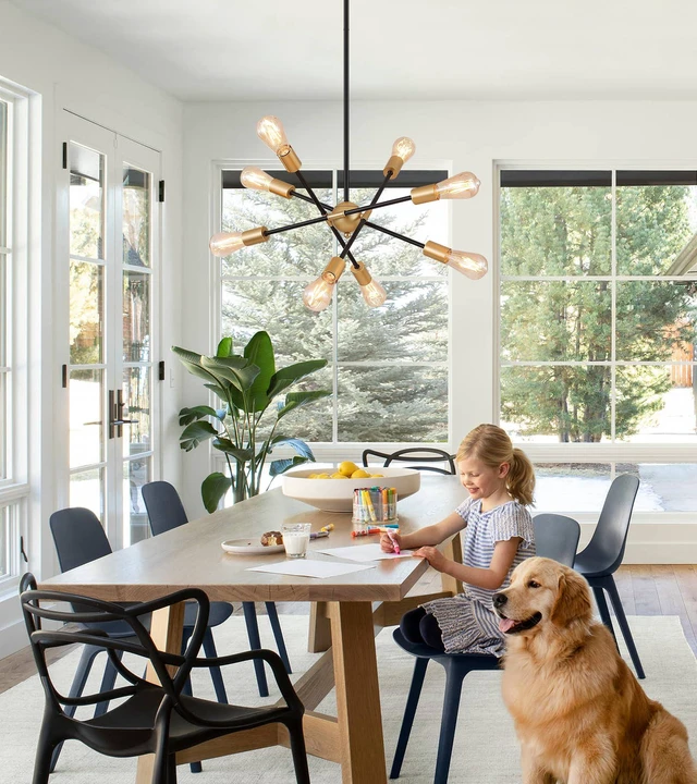 Alt view image 3 of 7 - 8 Lights Dining Room Light Fixtures Modern Sputnik Chandelier Black and Gold Mid Century Pendant Light for Kitchen Island Entryway Foyer Living Room UL Listed