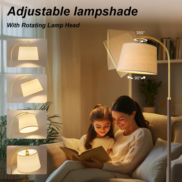 Alt view image 4 of 7 - Real Wood Floor Lamps for Living Room Bedroom, 62" Mid Century Modern Lamp Dimmable Remote 3 Color Temperature, 9W Bulb Included, Foot Switch, Walnut Mcm Arc Standing Tall Lamp Nursery Corner Reading