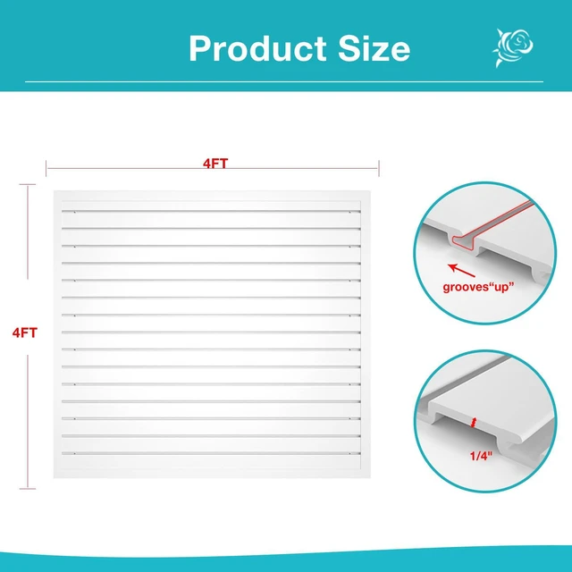 Alt view image 3 of 7 - Slatwall Panel Wall Storage Systems, 4 x 4ft Slat Wall Paneling Garage Wall Organizer, Heavy Duty Wall Mounted PVC Wall Rack (White)