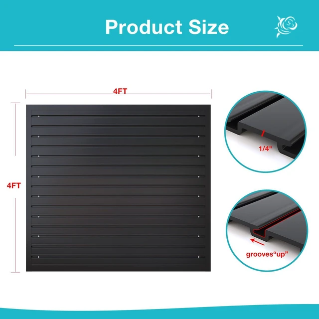 Alt view image 3 of 7 - Slatwall Panel Wall Storage Systems, 4 x 4ft Slat Wall Paneling Garage Wall Organizer, Heavy Duty Wall Mounted PVC Wall Rack (Black)
