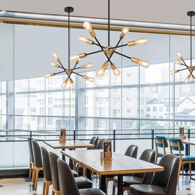 Alt view image 6 of 7 - 8 Lights Dining Room Light Fixtures Modern Sputnik Chandelier Black and Gold Mid Century Pendant Light for Kitchen Island Entryway Foyer Living Room UL Listed