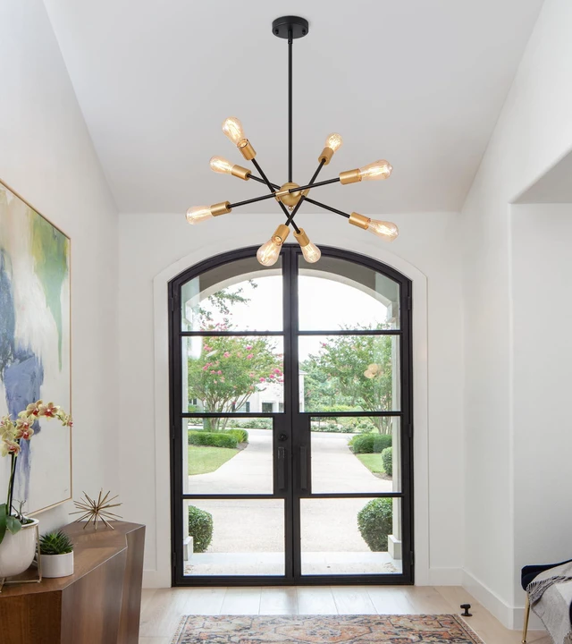 Alt view image 7 of 7 - 8 Lights Dining Room Light Fixtures Modern Sputnik Chandelier Black and Gold Mid Century Pendant Light for Kitchen Island Entryway Foyer Living Room UL Listed
