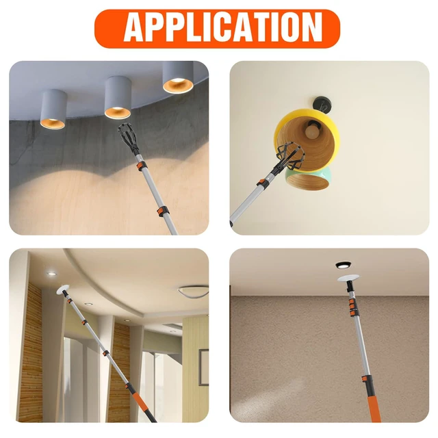 Alt view image 4 of 6 - 26FT Reach Light Bulb Changer for High Ceilings, Light Bulb Changer with Baskets and Suction Cup for Recessed Lights with 5-20FT Telescoping Extension Pole