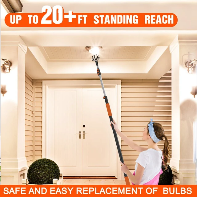 Alt view image 6 of 6 - 26FT Reach Light Bulb Changer for High Ceilings, Light Bulb Changer with Baskets and Suction Cup for Recessed Lights with 5-20FT Telescoping Extension Pole