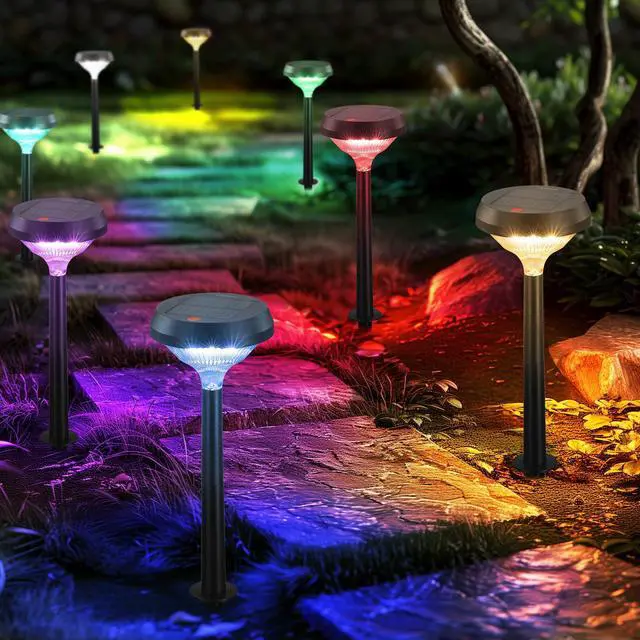 Main image of Solar Lights Outdoor 8 Pack, Color Changing Solar Pathway Lights Multicolor/Warm White/Cool White Solar Lights Outdoor Waterproof for Walkway Yard Garden Landscape Driveway