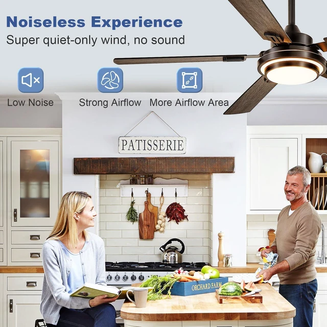 Alt view image 5 of 7 - 52-Inch Ceiling Fan with Light: Walnut Ceiling Fans with 5 Blades Dual Finish Reversible - Farmhouse Ceiling Fan with Remote Control Noiseless for Living Room Outdoor Patios