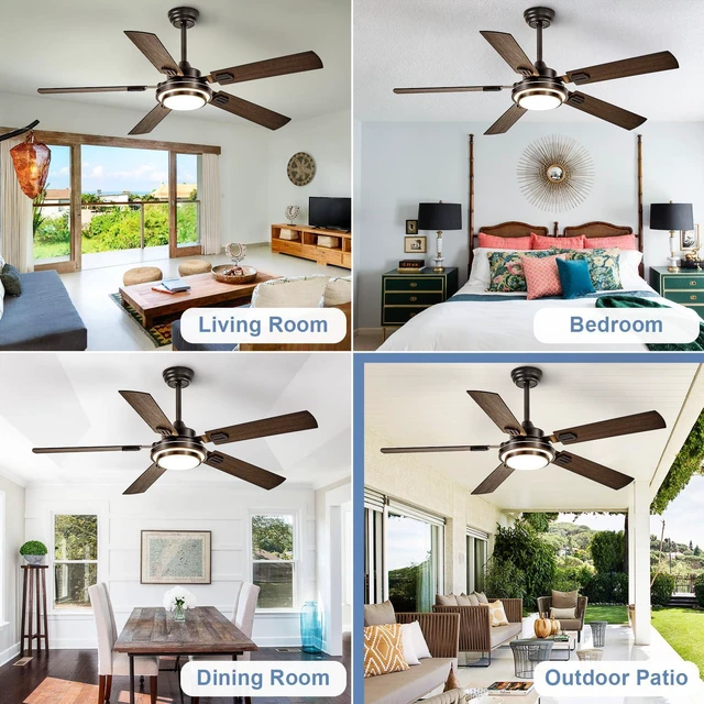 Alt view image 6 of 7 - 52-Inch Ceiling Fan with Light: Walnut Ceiling Fans with 5 Blades Dual Finish Reversible - Farmhouse Ceiling Fan with Remote Control Noiseless for Living Room Outdoor Patios