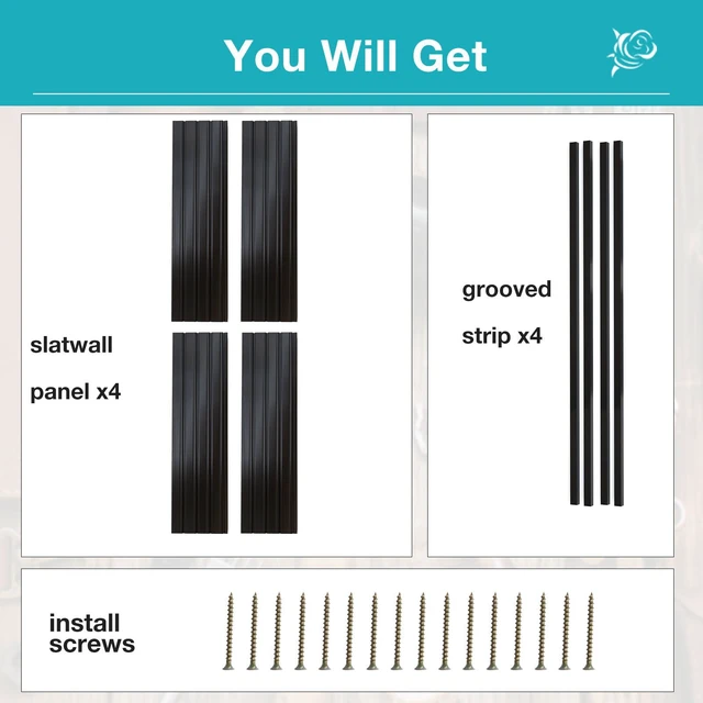 Alt view image 4 of 7 - Slatwall Panel Wall Storage Systems, 4 x 4ft Slat Wall Paneling Garage Wall Organizer, Heavy Duty Wall Mounted PVC Wall Rack (Black)