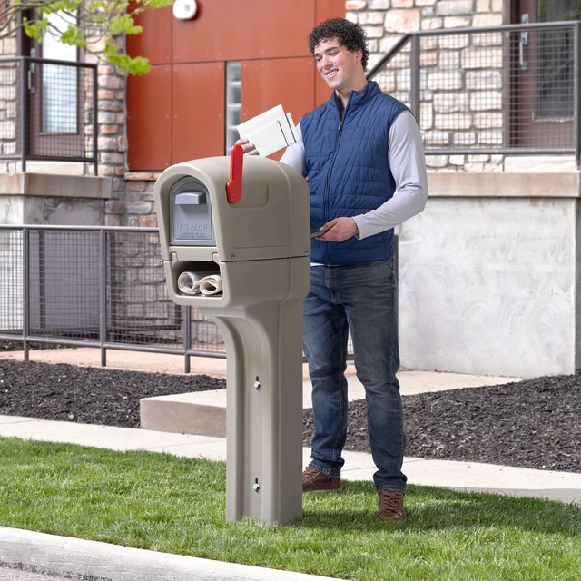 Alt view image 2 of 2 - MailMaster Plus Mailbox, Easy to Install, Newspaper Holder, Heavy-Duty Plastic, Weather Resistant, Stone Gray