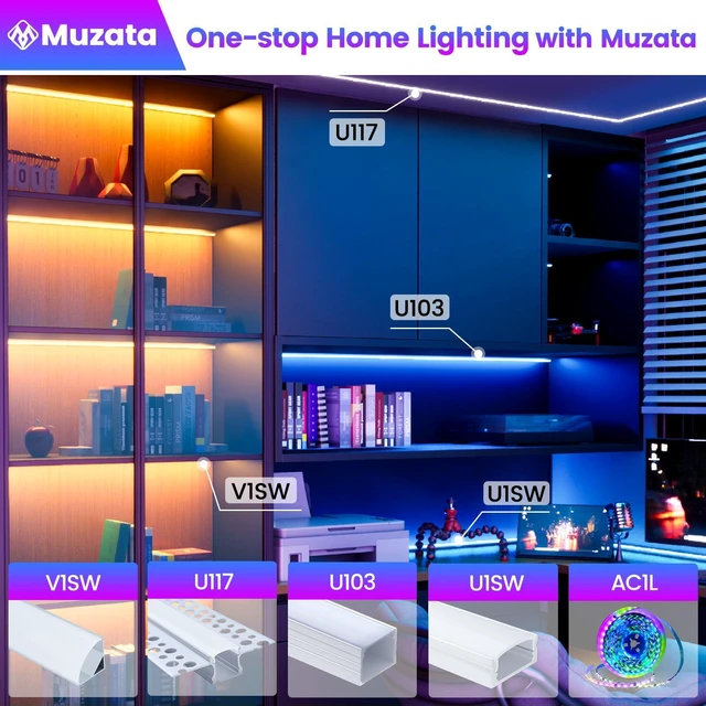 Alt view image 5 of 7 - 40Pack 3.3FT Silver LED Strip Channel with Milky Diffuser U1SW WW 17x7mm LED Aluminum Channel, Fits LED Strips Up to 12mm, LED Strip Light Diffuser, Smooth Light Output, Linear Lighting