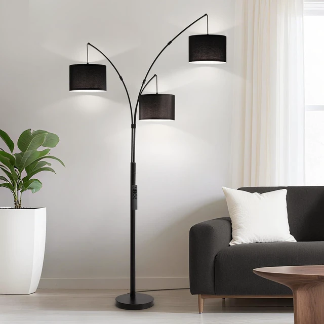 Alt view image 2 of 7 - Floor lamp with Remote, 3 Light Arc Floor Lamps for Living Room, 2400LM Tall Standing Floor Lamps with Black Shades, 80" Large Floor Lamp for Bedroom, Office
