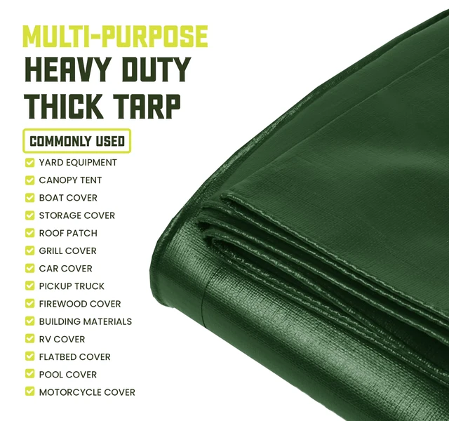 Alt view image 6 of 7 - Heavy Duty 8 Mil Tarp Cover, Waterproof, UV Resistant, Rip and Tear Proof, Poly Tarpaulin with Reinforced Edges for Roof, Patio, Pool, Boat. (Green/Black 24 X 30)